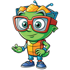 Obraz premium Cute, friendly alien character with glasses and corn on the head