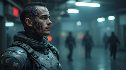 Futuristic Sci-Fi Soldier in Urban Dystopia, Generate AI