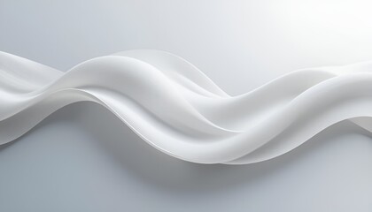 Abstract white fabric waves flowing smoothly on a light gray background in a studio setting view