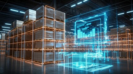 Futuristic digital technology data warehouse logistics and inventory hub network infrastructure concept  Automated smart connected industry 4 0 with learning big data analytics