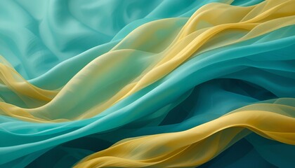 Obraz premium Abstract waves of flowing turquoise and yellow fabric creating a soft and elegant background