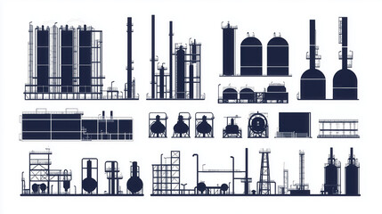 Obraz premium Flat Vector Illustration of an Oil Production Silhouette on a White Background, Simple and Clean Design
