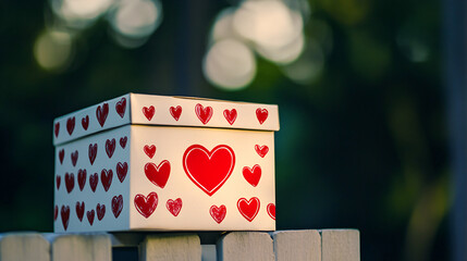 box with red heart symbols, encouraging contributions towards heart health and charity ,Generative ai