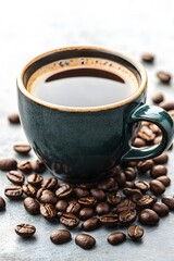 Naklejka premium Dark Teal Coffee Cup Espresso Beans Aroma