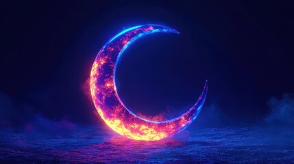 Fototapeta premium Glowing Crescent Moon Above a Dark Blue Sea