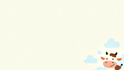 Naklejka premium Cute Cartoon Cow in Soft Minimalist Background