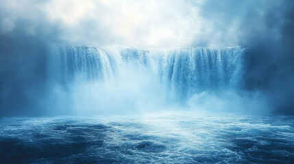 Fototapeta premium Waterfalls bathed in celestial radiance from the sun, symbolizing the eternal cycle of evaporation and precipitation, capturing the majestic, ethereal flow of nature's energy and transformation.