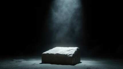 Illuminated stone pedestal on dark surface
