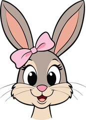 Smiling Bunny with Pink Bow Vector Illustration for Easter Designs

