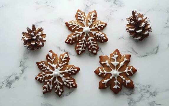 Delicious Gingerbread Snowflake Cookies with Pine Cones Winter Holiday Treats