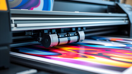 A close-up of a printing press, showcasing the intricate machinery and the process of creating printed materials showcasing the artistry of modern manufacturing and design