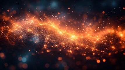 Obraz premium Abstract Network Connections: A Digital Universe of Orange and Blue