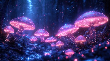 Fototapeta premium Enchanted Glowing Mushrooms in a Mystical Forest