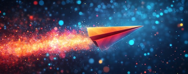 A colorful paper airplane soaring through the air