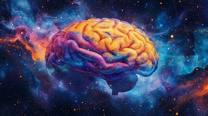 A vibrant watercolor illustration of a human brain