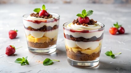 panna cotta dessert with strawberry and mint