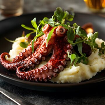 Delicious Roasted Octopus with Mashed Potatoes and Herbs