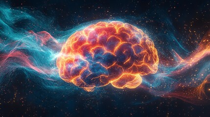 A glowing brain in watercolor style