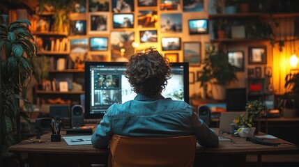 Fototapeta premium Photographer Editing Photos in Cozy Home Studio