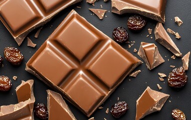 Delicious Milk Chocolate Bar with Raisins- Sweet Treat Photography