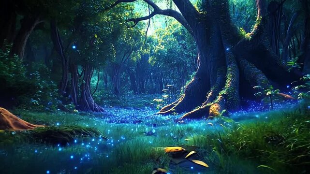 Magical Glowing Forest At Night