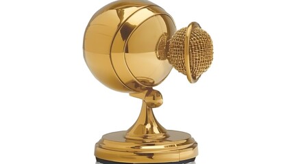 golden microphone on white background