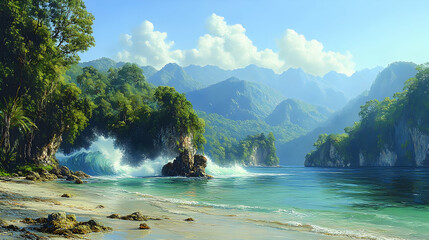 Tropical Coastline, Lush Landscape