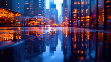 Obraz premium Rainy Night Cityscape Reflection