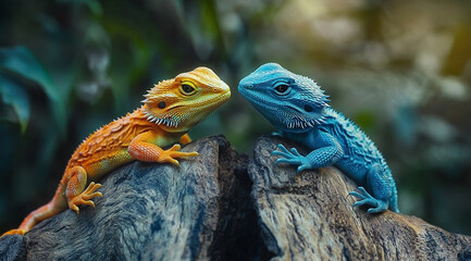 Contrasting Bearded Dragons on Rocks, a Colorful Reptilian Encounter