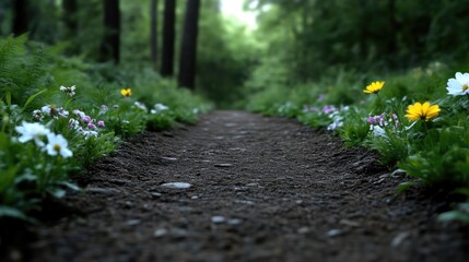 Forest path lined with wildflowers