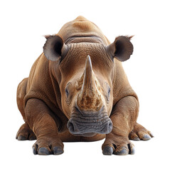 Obraz premium Powerful White Rhinoceros Front View Portrait with Detailed Textured Skin and Strong Horn African Wildlife Photography Isolated on Transparent and White Background