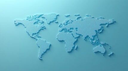 Abstract Graphic World Map on Blue Background: Big Data and Networking Concept in 3D Minimalistic Rendering