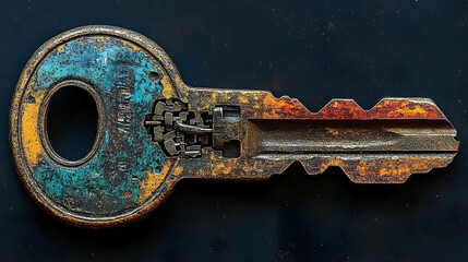 Rusty key, intricate mechanism
