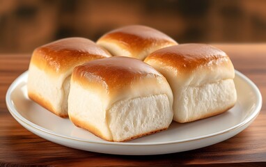 Four Golden Brown Dinner Rolls on Plate