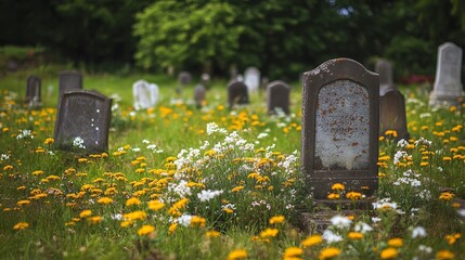Serene Cemetery Wildflowers Peaceful Remembrance