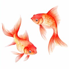 Fototapeta premium Cute pet watercolor concept. Colorful goldfish swimming in a lively, artistic illustration.