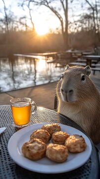 Naklejki Capybara Sunset Tea Treats.