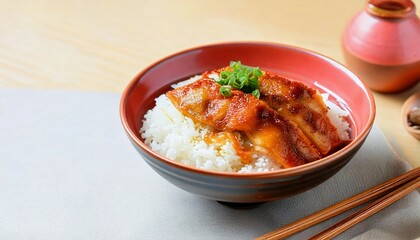 Unagi with rice minimalist setting on blow with simple garnish on simple decoration