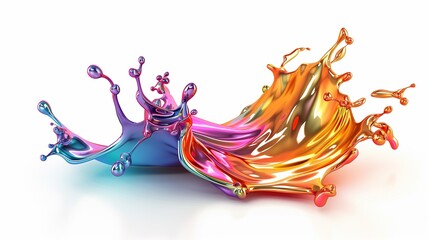 A metallic splash outline with reflective, shimmering color tones and precise edge details on a white background.