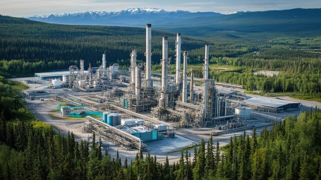 Aerial View of a Refinery and Pipeline Connection