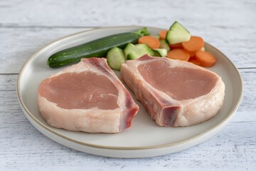 Raw Pork Chops with Vegetables Ready to Cook