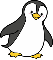 Hand-drawn black and white penguin doodle illustrations in a cute cartoon style