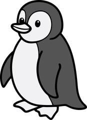 Minimalist black and white penguin doodle set, cute cartoon sketch illustrations