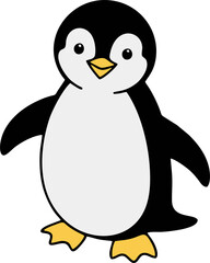 Adorable cartoon penguin doodle illustrations in a hand-drawn black and white style