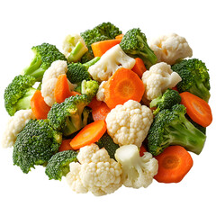 A Colorful Medley of Broccoli, Cauliflower, and Carrot Slices, Perfect for Designs Aiming to Convey Freshness, Health, and a Variety of Vegetables