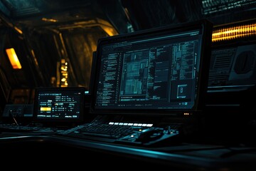 The Glow of Complex Data A Futuristic Computer Interface in a Dark Space