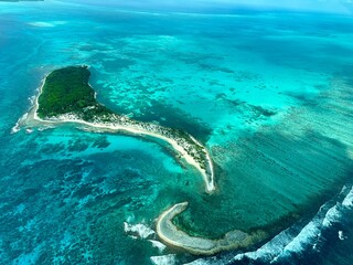 aerial view of tropical island in Caribbean Sea, Belize