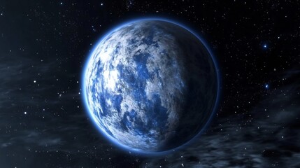 Obraz premium Alien planet with floating landmasses orbiting a pulsar bathed in intense blue radiation