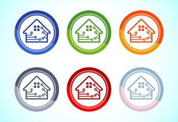 Smart house icon design illustration, Smart home sign symbol, 6 color button design set