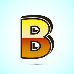3D English letter B in gold color. Graphic alphabet symbol for corporate business identity